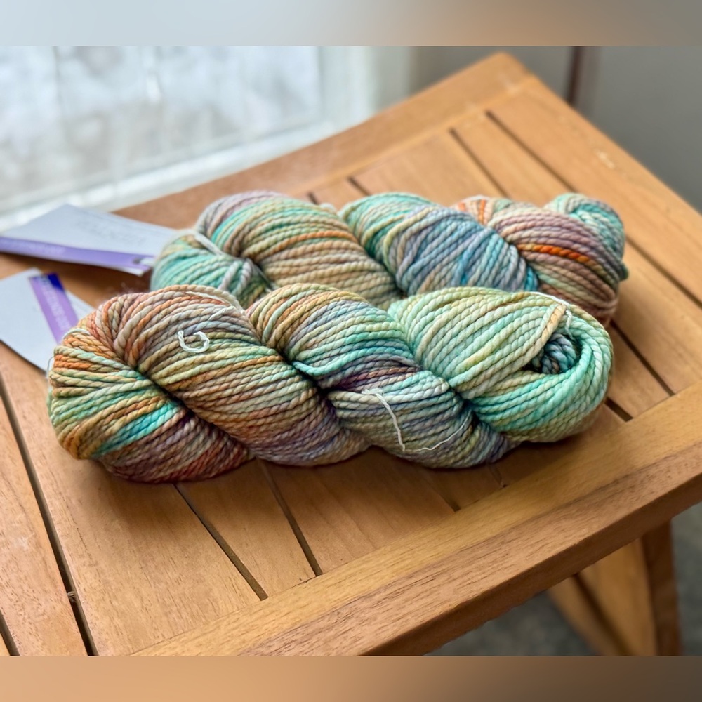Hand-Dyed Multicolor Wool Yarn - Pastel Aqua, Peach & Lavender - Picture 10 of 17